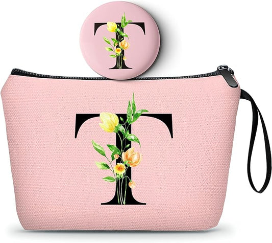SEAMOON Women Birthday Unique Bride to be Bridal Shower Initial Gifts for Mom Sister Friend Her Teacher Aunt Makeup Cosmetic Bag with Mirror Mothers Day Christmas Graduation T