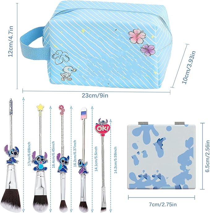 Stitch Travel Makeup Bag Large Capacity Cosmetic Bags Cartoon PU Small Skin Care Bags for Girls Women Mirror Makeup Brush