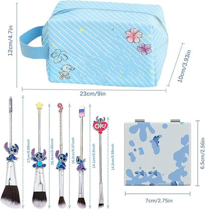 Stitch Travel Makeup Bag Large Capacity Cosmetic Bags Cartoon PU Small Skin Care Bags for Girls Women Mirror Makeup Brush