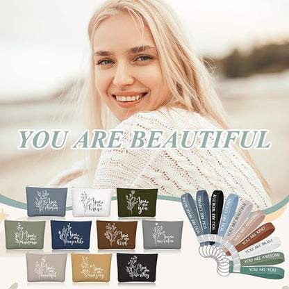 Inbagi 10 Set Inspirational Gifts Bulk for Women with 10 Keychains and 10 Bags Thank You Employee Appreciation for Adults