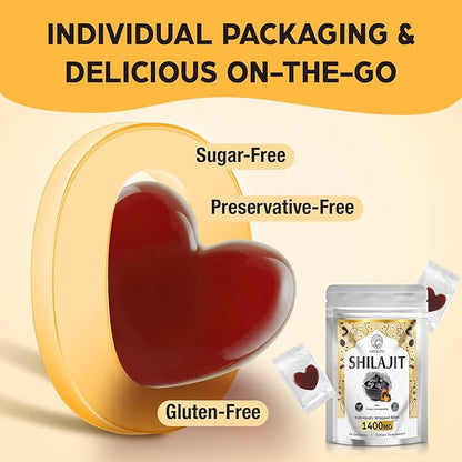 1400 MG Shilajit Gummies, Shilajit Pure Himalayan Organic Gummies with Ashwagandha, Himalayan shilajit for Men, 85+ Trace Minerals & Fulvic Acid, Individually Wrapped, Sugar-Free, 60 Gummies