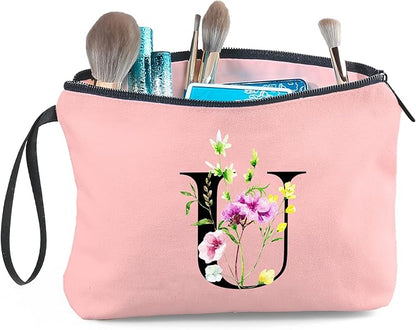 SEAMOON Birthday Thank You Appreciation Monogrammed Gifts for Mom Aunt Teacher Sister Friend Coworkers Bride Bridesmaid Makeup Cosmetic Bag with Mirror Mothers Day Christmas Graduation U