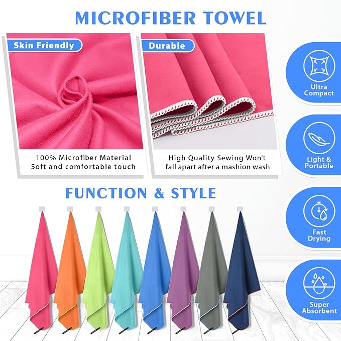 HOEAAS 2 Pack Microfiber Camping Towels