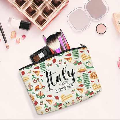 Italy Travel Gift Makeup Bag Italy Themed Gifts Friendship Wedding Bachelorette Party Christmas Birthday Gifts for Italy Lovers Women Friend Bride Wife Daughter Italy Traveller Travel Toiletry Bag