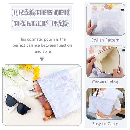 ZLFSRQ Flower Makeup Bag for Women Girls Teens Travel Cute Floral Cosmetic Bags Large Zipper Cosmetic Pouch Purse Portable Toiletry Bag Aesthetic Embossed Blue Purple Makeup Brushes Storage Organizer