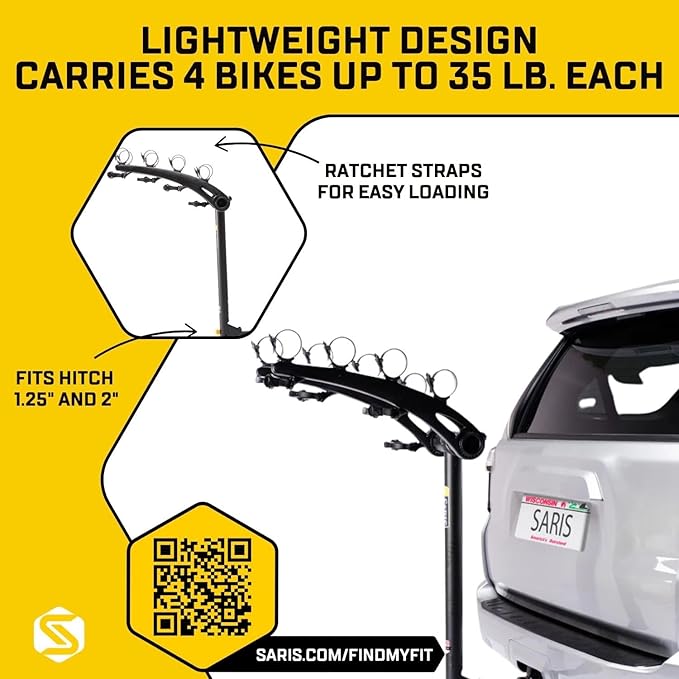 Saris Bones 4-Bike Hitch Rack Bicycle Carrier, with Easy Fold Design and Tilting Base