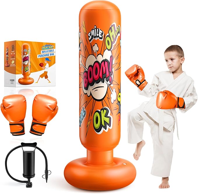 Punching Bag for Kids, Inflatable Kids Punching Bag for Kids 3-12, Boxing Equipment for Kids and Adults, Christmas, Birthday Gifts, Punching Bag Practice Karate, Taekwondo