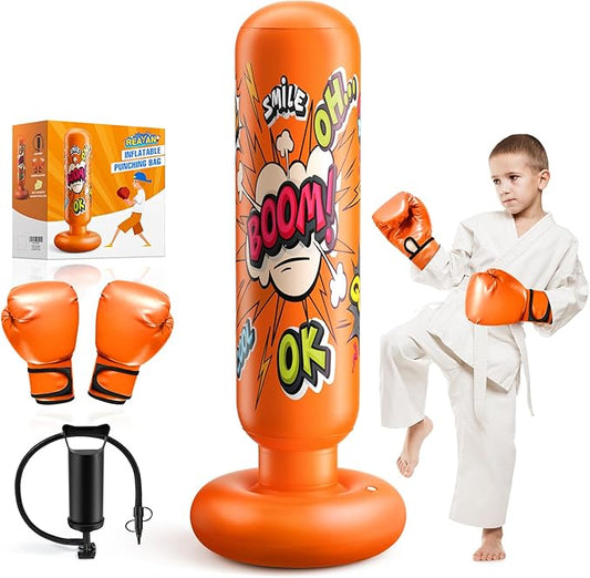 Punching Bag for Kids, Inflatable Kids Punching Bag for Kids 3-12, Boxing Equipment for Kids and Adults, Christmas, Birthday Gifts, Punching Bag Practice Karate, Taekwondo