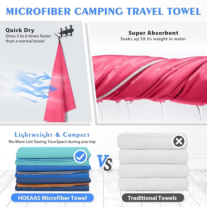 HOEAAS 2 Pack Microfiber Camping Towels