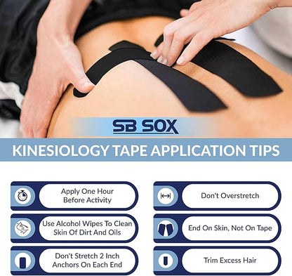 SB SOX Original Cotton Kinesiology Tape Roll – Best Latex Free Athletic Tape for Muscles/Joints – Waterproof, Stretchy, and Gentle on Skin (16ft)