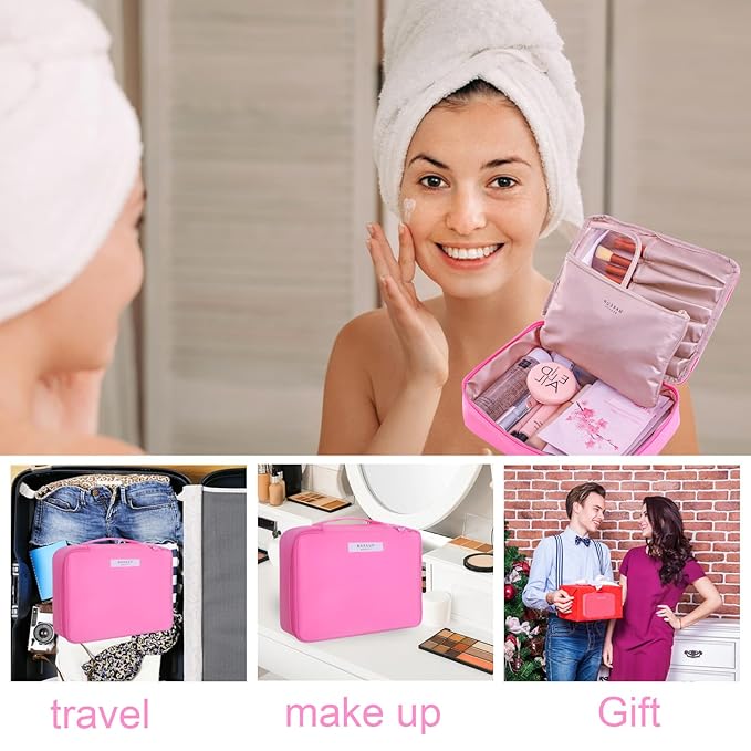 Travel Makeup Bag Cosmetic Bag Makeup Bag Toiletry bag for women and men (Light pink)