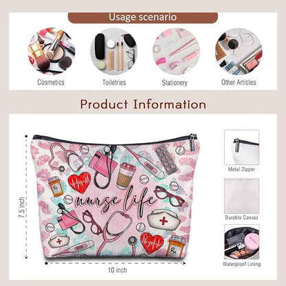 Nurse Life Nurse Makeup Bag - Nurse Gifts Nursing Bags, Nurse Graduation Gifts for Women, Pink Emergency Room ICU Nurse Cosmetic Bag