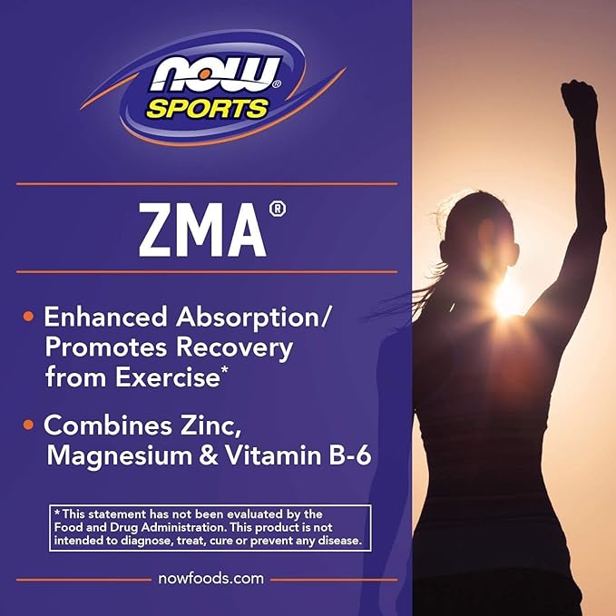 NOW Foods Sports Nutrition, ZMA (Zinc, Magnesium and Vitamin B-6), Enhanced Absorption, Sports Recovery*, 90 Capsules