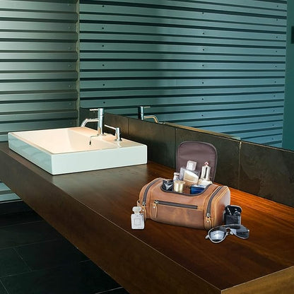 Polare Toiletry Bag Full Grain Leather Shaving Kit Dopp Kit Travel Case Wash Bag with YKK Zippers
