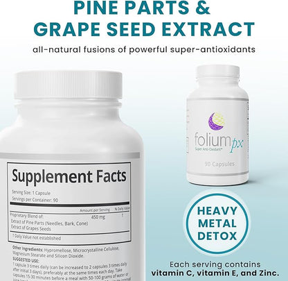 Folium pX Pure Pine Tree Parts/Grape Seed Extract: Nature's Powerhouse Support for Full Body Cleanse and Metal Detox