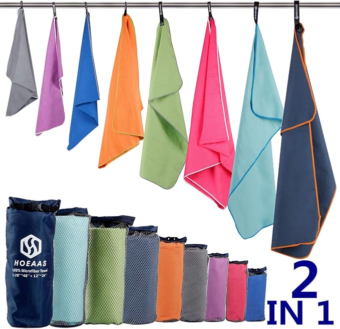 HOEAAS 2 Pack Microfiber Camping Towels