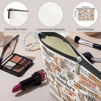 Daily Reminders Makeup Bag Positive Affirmations Self Love Gifts Inspirational Mental Health Gifts for Female Friend Colleagues Coworker Birthday Friendship Mothers Day Nurse Day Travel Toiletry Bag
