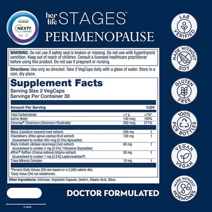 Solaray Perimenopause her Life Stages - Perimenopause Supplements Women - Hot Flashes, Menopause Support - Saffron and Chasteberry - Made Without Hormones - 60-Day Guarantee - 30 Servings, 60 VegCaps