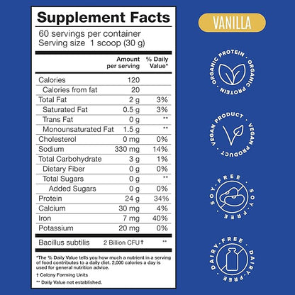 BIRDMAN Falcon Vegan Protein Powder Organic, Stevia & Sugar Free, Plant Based Protein, Low Carb, Dairy Free, Keto, Non Whey Protein, Probiotic, Pea Protein | Vanilla Flavor - 60 Servings - 3.9 lb