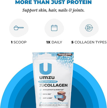 UMZU ZuCollagen Hydrolyzed Protein Powder | 5 Collagen Peptide Types for Healthy Hair, Skin, Nails, Joints & Gut | Low Calorie, High Protein (20g Protein per Serving | Chocolate)