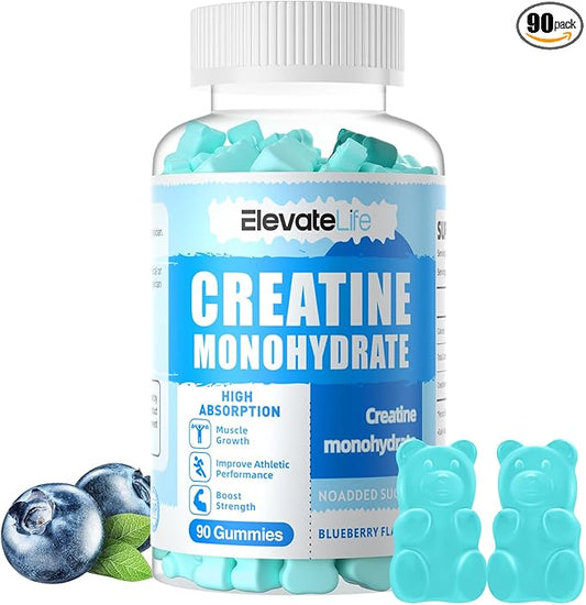 Creatine Monohydrate Gummies 5000mg for Men & Women, Chewables Creatine Monohydrate for Muscle Strength, Muscle Builder, Energy Boost, Pre-Workout Supplement(90 Count)-Blueberry
