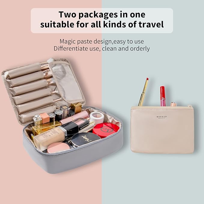 Travel Makeup Bag Cosmetic Bag Makeup Bag Toiletry bag for women and men (Grey)