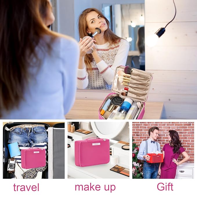 Travel Makeup Bag Cosmetic Bag Makeup Bag Toiletry bag for women and men (Rosy)
