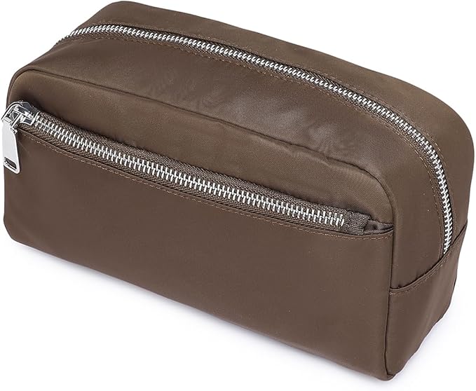 Nylon Female cosmetic bags Canvas toiletry bags Wash bags with large capacity Simple design (Nylon/Brown)