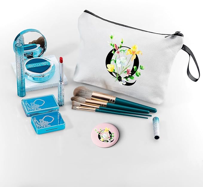 SEAMOON Women Birthday Unique Initial Funny Gifts for Teenage Girl Sister Friends Bridesmaid Personalized Travel Make up Cosmetic Bag with Mirror Valentines Mothers Day Christmas Graduation Q