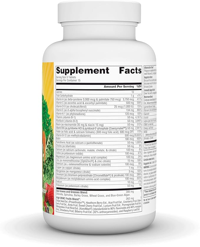 Source Naturals Life Force Green Multiple, Energy Activator with Superfoods*, Helps Bring Balance to All 12 Deep Meatabolic Systems in The Body* - 45 Tablets
