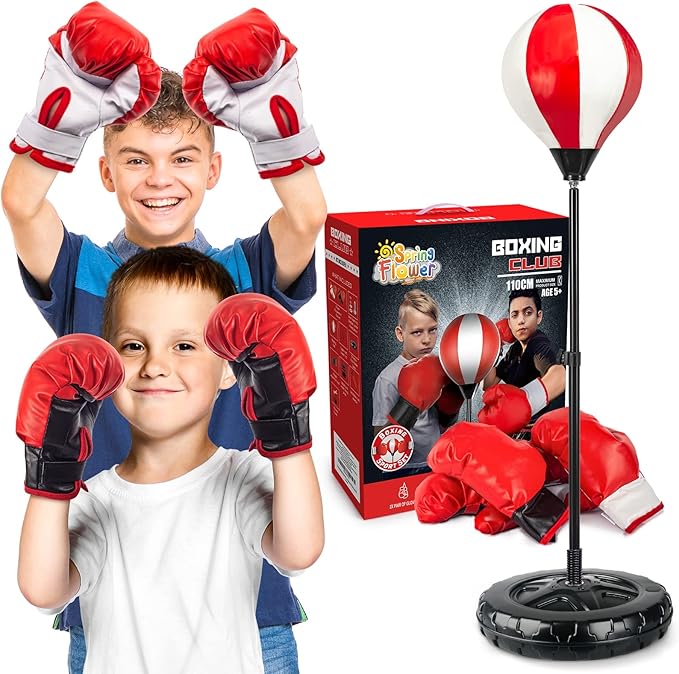 Springflower Big Punching Bag for Kids Included 2 Pack Boxing Gloves, Boxing Toys for Boys, Boxing Bag Sets with Height Adjustable Stand, for Boys & Girls Age 5 6 7 8 9 10 Years Old