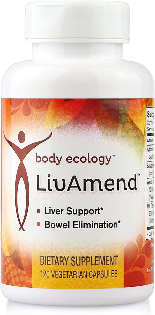 Body Ecology LivAmend | Liver Supplement | Milk Thistle and Artichoke | Supports Healthy Liver and Improves Bowel Elimination | 120 Vegetarian Capsules