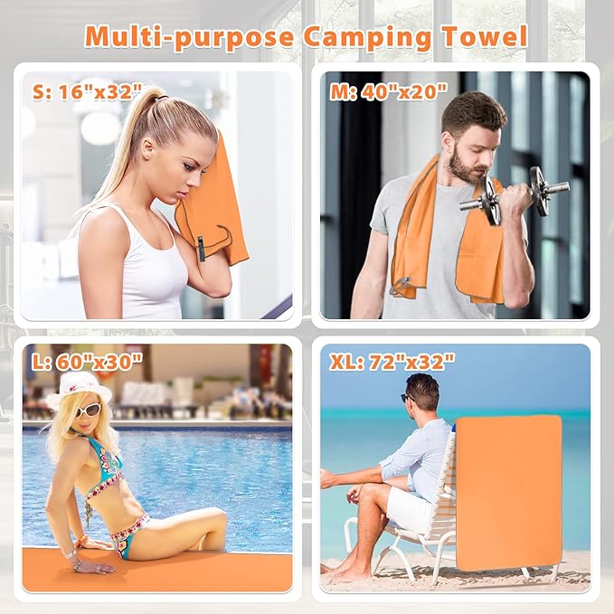 SYOURSELF 2 Pack Microfiber Camping Towel (L:60"x30"+12"x24")