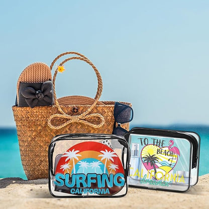 Reginary 10 Pcs California Souvenirs and Gifts Clear Beach Cosmetic Bags PVC Plastic Makeup Bags Waterproof Toiletry Handbags with Zipper Survival Kit Pouch Gifts for Women Travel Summer Vacation