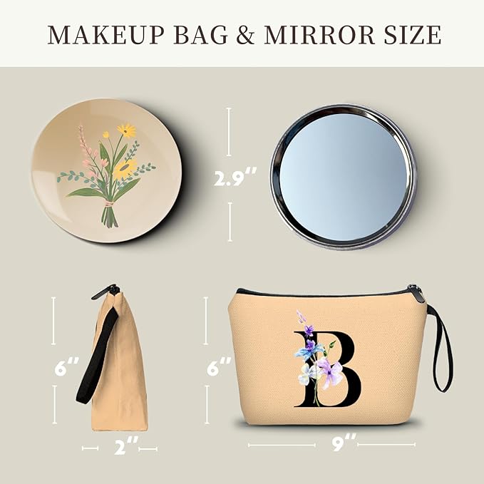 SEAMOON Birthday Inspirational Bridesmaid Proposal Team Small Gifts for Women Mom Aunt Teacher Sister Coworkers Makeup Cosmetic Bag Travel with Mirror Mothers Day Christmas Graduation B