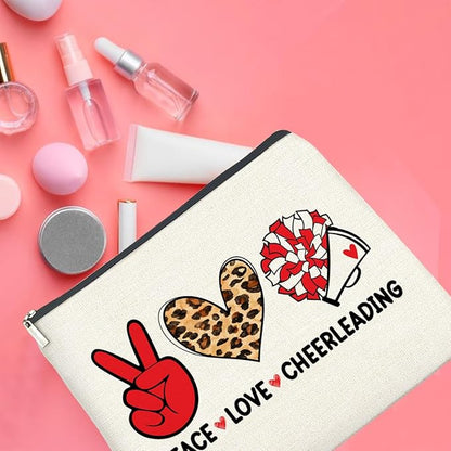Cheerleading Gifts Makeup Bag Funny Team Gifts for Women Friends Girl Cosmetic Bag Peace Love Zipper Makeup Pouch Gift
