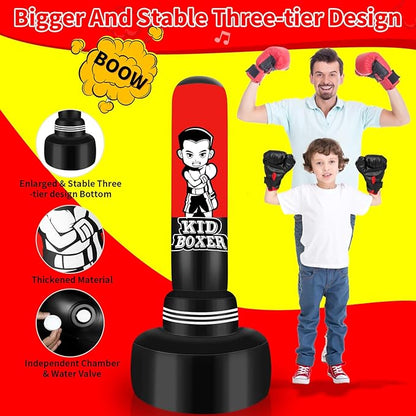 Punching Bag for Kids Adult, Inflatable Boxing Bag Men Standing Kickboxing Bag, Suitable for Kickboxing MMA Dummy Karate Home Gym Training Equipment for Men and Women