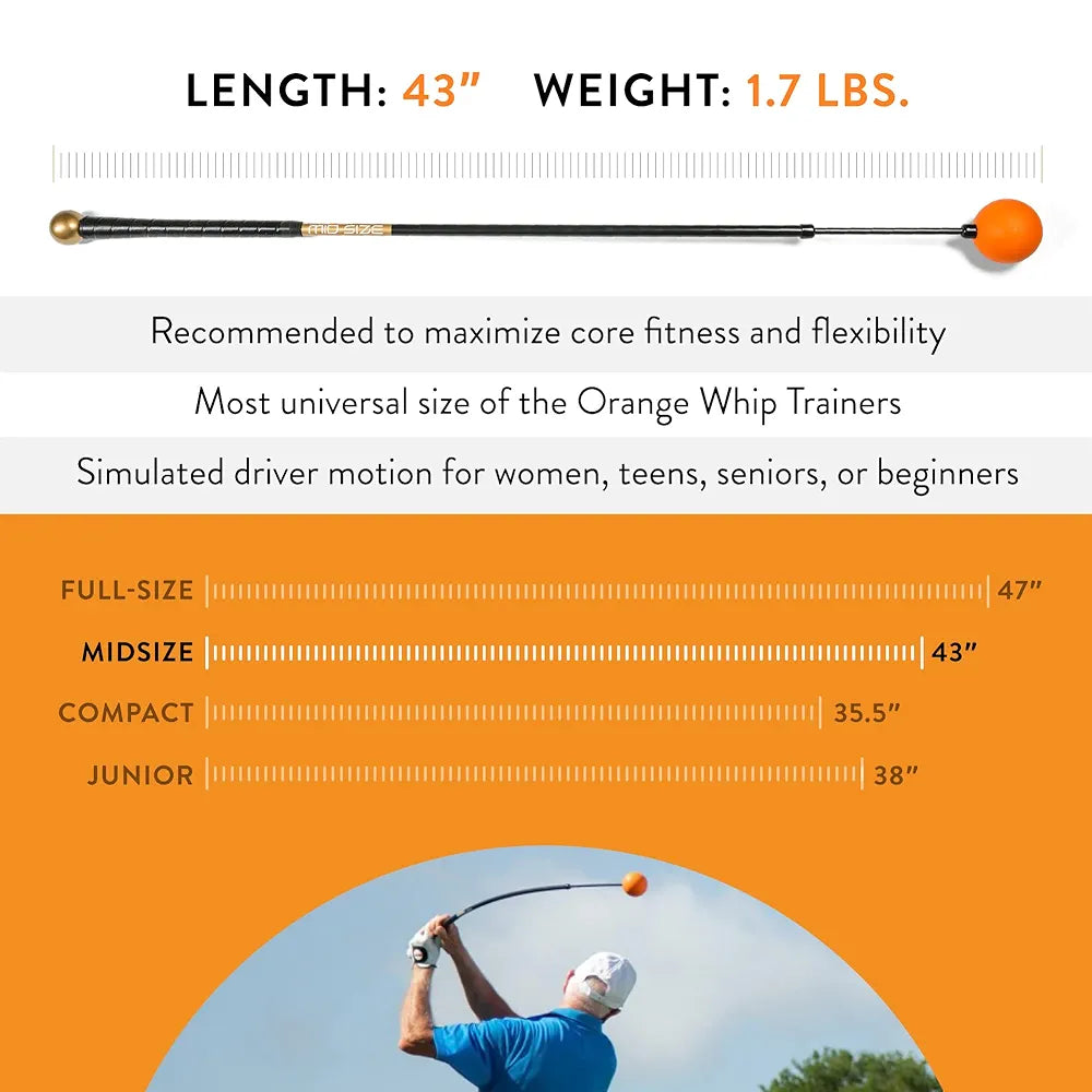 Orange Whip Golf Swing Trainer Aid Patented & Made in USA for Improved Rhythm, Flexibility, Balance, Tempo, and Strength *American Made*