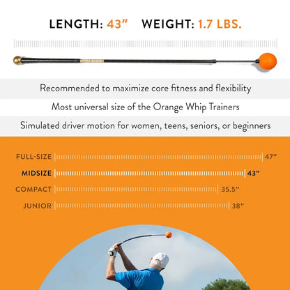 Orange Whip Golf Swing Trainer Aid Patented & Made in USA for Improved Rhythm, Flexibility, Balance, Tempo, and Strength *American Made*