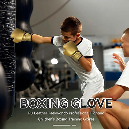 Boxing Gloves, PU Leather Taekwondo Gloves Professional Fighting Children Boxing Training Gloves Thickened Punching Sparring Training Mitts for Kids