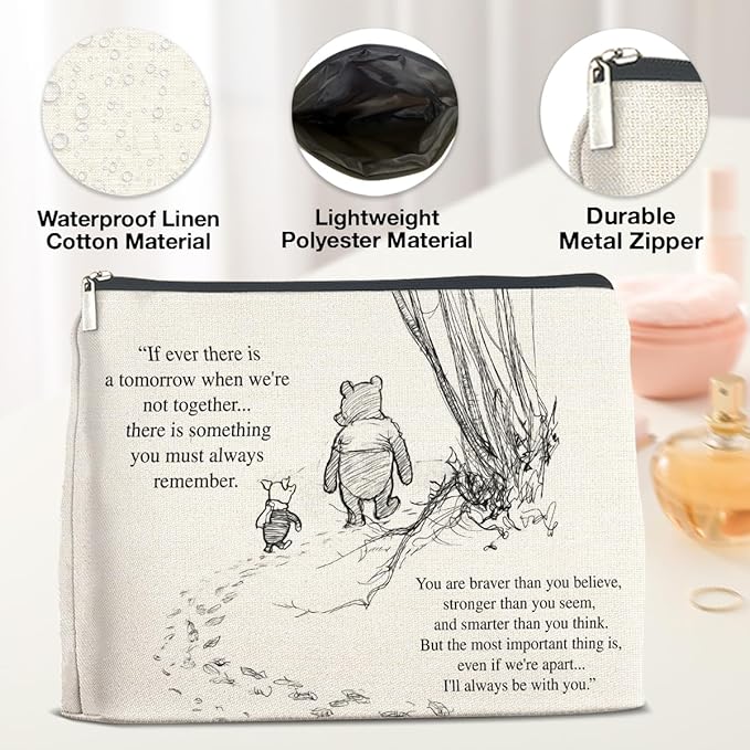 YeleY Encouragement Gifts for Women Girls, Inspirational Pooh Bear Gifts for Friends, Friendship Cosmetic Bag Pooh Bear Zipper Makeup Pouch