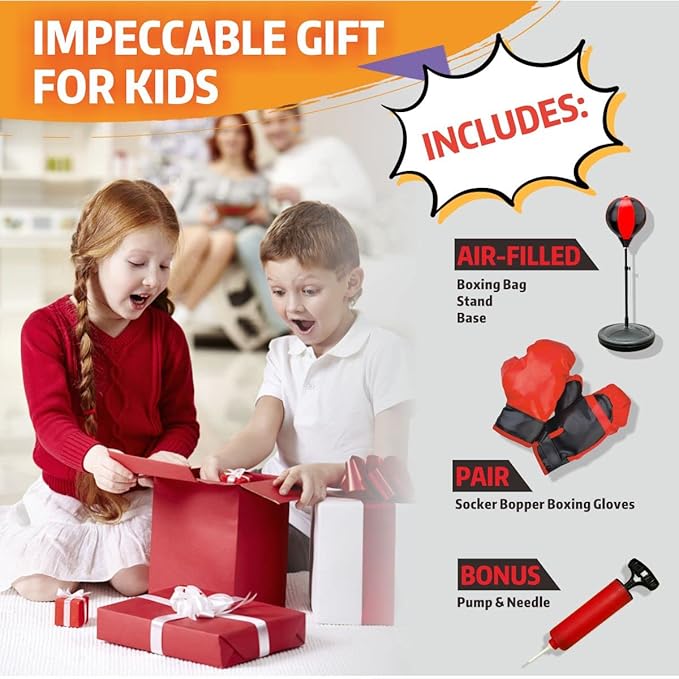 Everlast Kids Boxing Set with Stand, Adjustable Punching Bag for Boys & Girls Aged 3-10, Includes Boxing Gloves