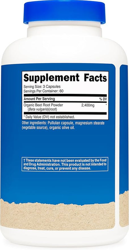 Nutricost Beet Root 2400mg, 180 Capsules - CCOF Certified Made with Organic Beet Root, Superfood, 60 Servings