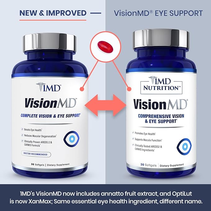 1MD Nutrition VisionMD Eye Vitamin CARMIS - with Lutein & Zeaxanthin | Supports Vision Health, Everyday Eye Strain, & Occasional Dry Eye | 60 Softgels (2-Pack)