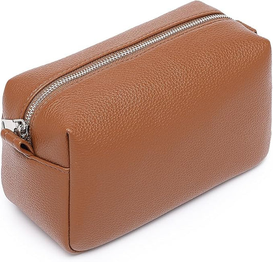 PU leather Organizer Bag Lightweight Cosmetic Bag with Ring Clasp Perfect Travel Makeup Bag for Women (Saddle Brown/PU)