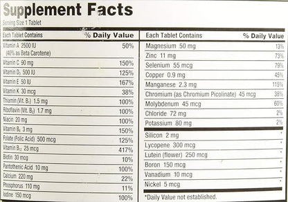 Kirkland Signature Adult 50+ Multi Vitamins & Minerals, 400 Tablets (2 Pack)
