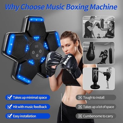 Music Boxing Machine, Wall Mount Punching Bag With Gloves, Bluetooth Target for Kids Adult, Workout Equipment for Home, Office, Gym