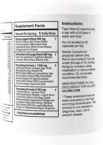 Ultimate Multivitamin and Hair Skin Nails: Ashwagandha and Resveratrol-Powered Solution for Hair Growth, Hormone Support, and Overall Health UluRX 30-Day Supply 180 Capsules.