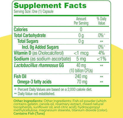 Culturelle 3-in-1 Complete Probiotic Daily Formula, Once Per Day Probiotic Supplement, Helps Your Digestive System Work Better, Supports Natural Immune Defenses, Plus Omega 3's, Non-GMO, 30 Count