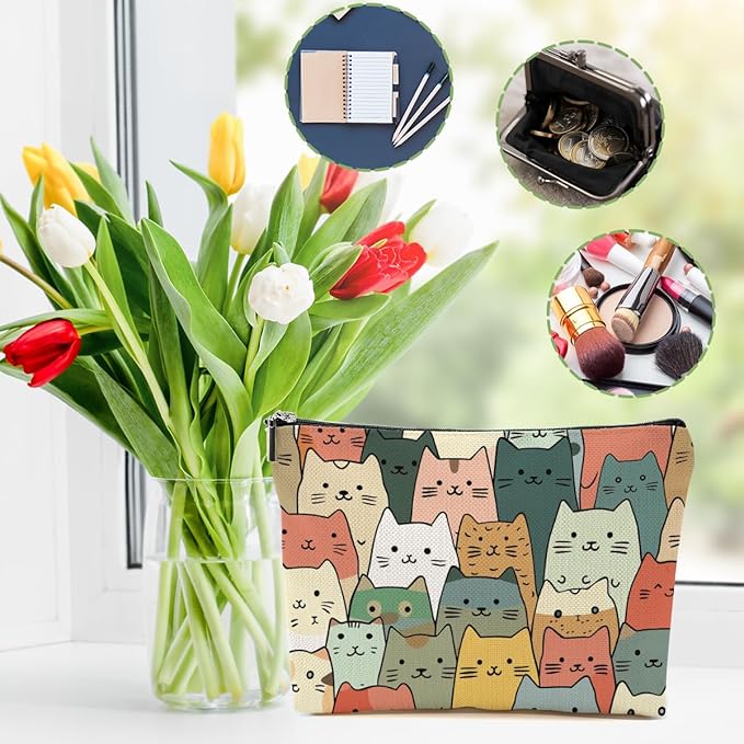 Cute Cat Makeup Bag Cat Gifts Cosmetic Bag Cat Lover Gifts for Women Girls Friends Niece Cat Themed Gifts Cat Stuff Travel Organizer Zipper Pouch Graduation Birthday Friendship Gifts